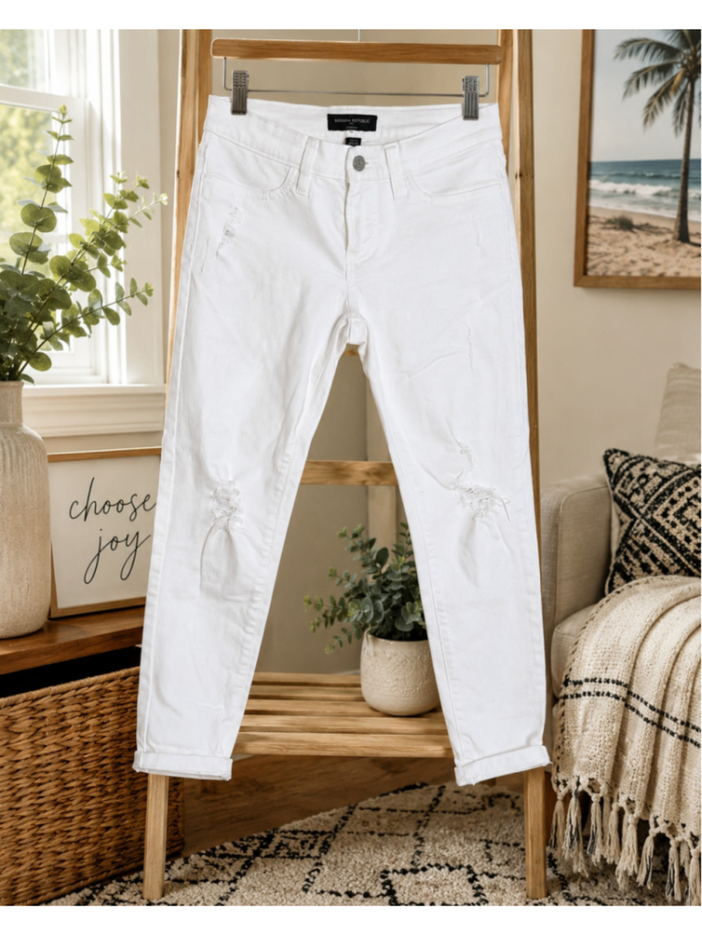 Banana Republic White Distressed Legging Jeans Petite 26/2 Stretch Ankle Women's